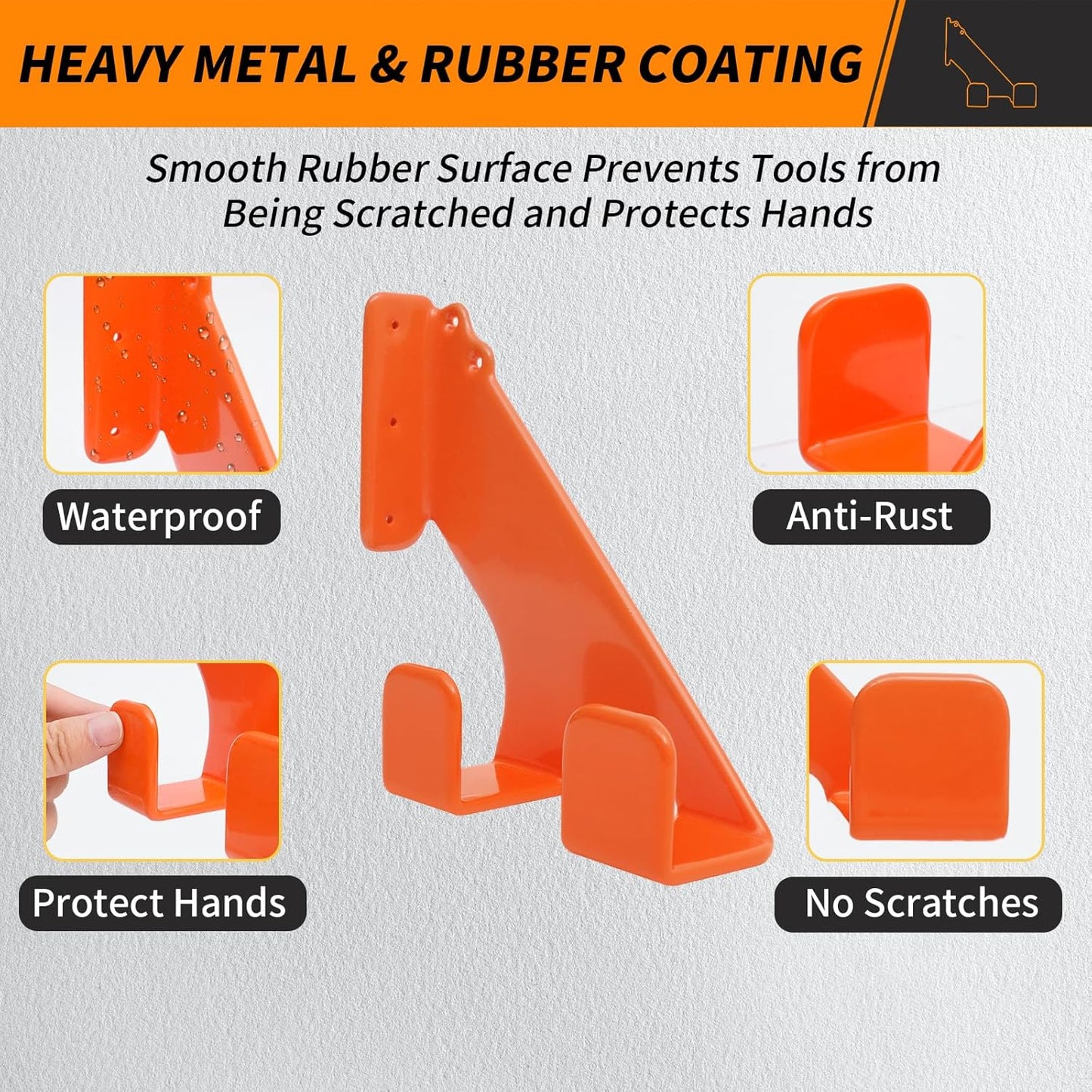 Chainsaw Holder Wall Mount, 2 Pack Heavy Duty Chainsaw Hanger with Rubber Coating, Chainsaw Wall Mount Rack, Chainsaw Organize Rack for Shed, Garage and Storage, Orange