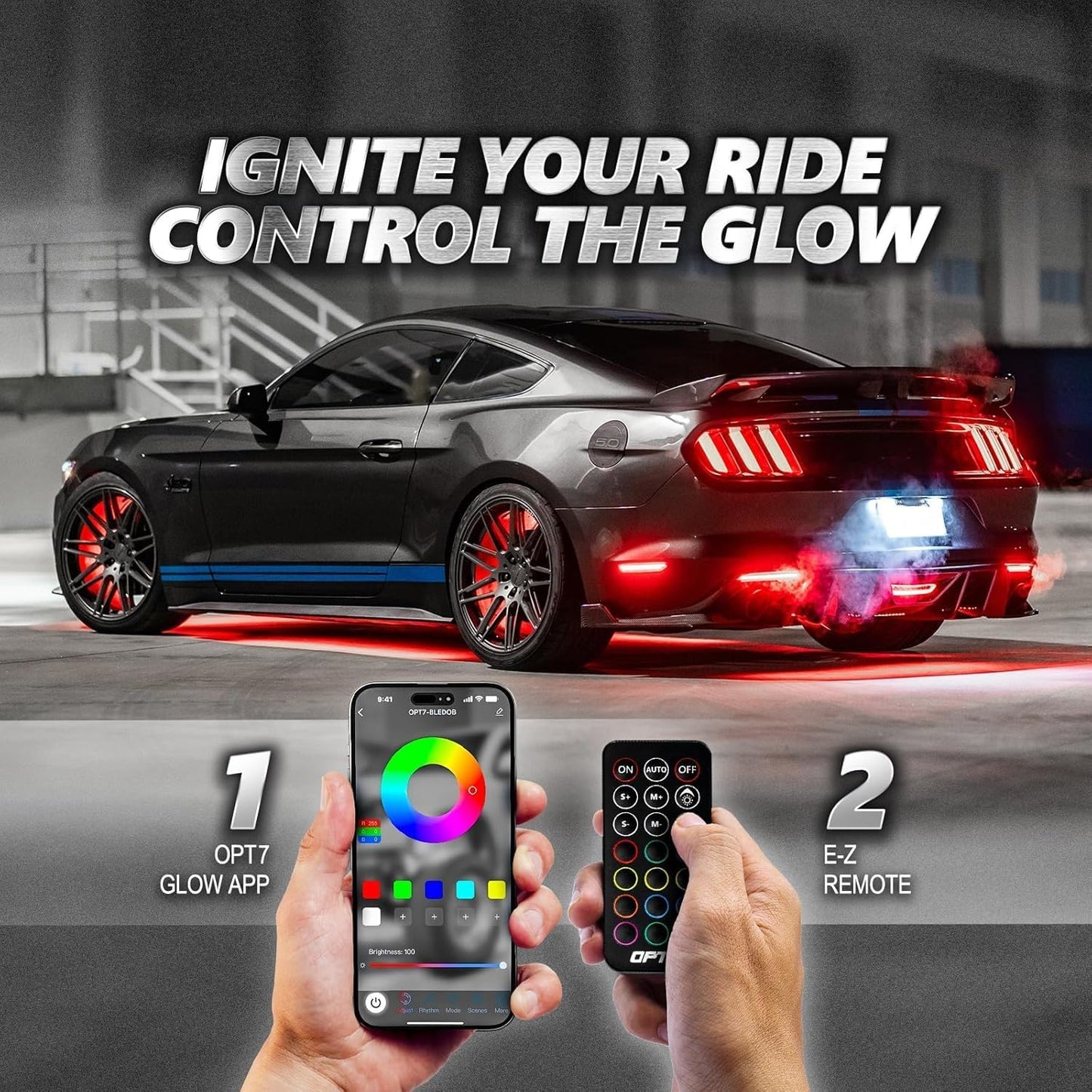 OPT7 Aura Pro RGB LED Grille Lights with App & Remote Control, 4pc 24" Light Strips, Waterproof Front Grill Lighting, Music Sync, Multi-Color, Trucks Decor Accessories for Tacoma Tundra 4Runner