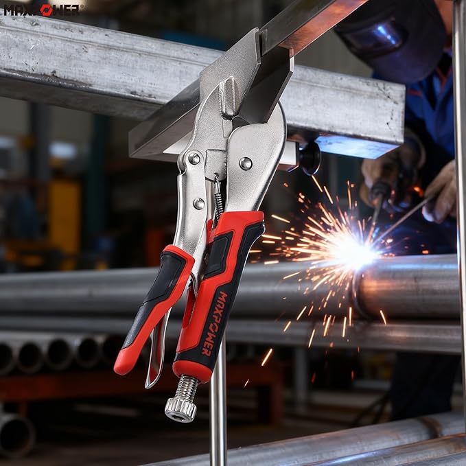 MAXPOWER Locking Sheet Metal Clamps, 10” Flat Jaw Locking Pliers Metalworking Tool for Clamping & Holding, Quick-lock Release for Easy Removal, 2-Piece
