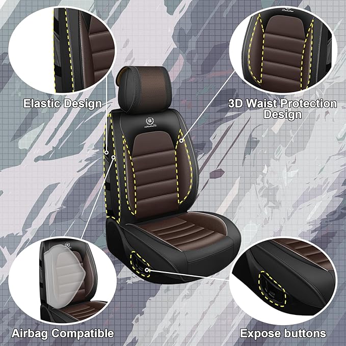 Full Set Car Seat Covers for GMC Sierra 1500/2500/3500 Denali SLT AT4 AT4X Base Seat Covers 2008-2025, Waterproof Premium Nappa Leather Seat Protectors(Standard 5 Seats/Black&Coffee)