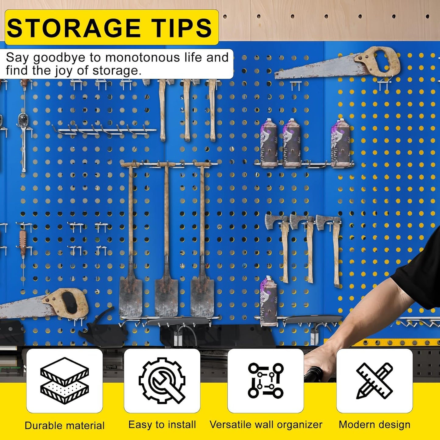 Metal Pegboard Panels 24" x 12" 4 Pack Heavy Duty Steel Pegboard Wall Organizer, Garage Utility Tools Pegboard Storage System for Workbench, Shop, Shed Modular Peg Board Organizer Board Kit (Blue)
