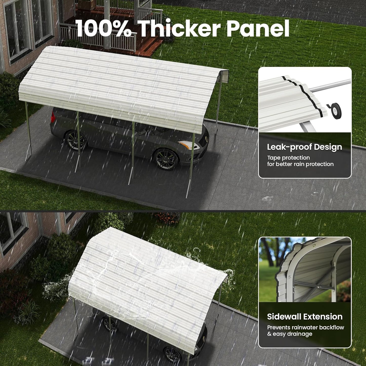 10x15' Heavy Duty Metal Carport – Sturdy Structure, All-Weather Protection, Easy Assembly for Cars, Trucks, Boats, Tractors, and Outdoor Storage (White, 10x15FT)