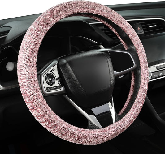 Auto Newer Breathable Steering Wheel Cover Suitable For Four Seasons，Anti-Slip Design，Odorless，Easy Carry ，Unviersal Fit for Truck SUV Sedans Vans，Interior Accessories Standard Size[14" 1/2-15"]（Pink）