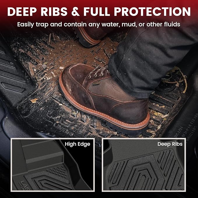 LASFIT Floor Mats & Trunk Mat for Land Rover Defender 110 2020-2025, TPE All Weather Custom Fit Floor Liner for Defender 110 7-Seater Full Set Car Mats and Cargo Liner, Black