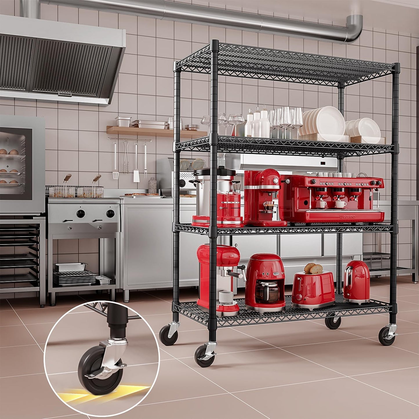 IZEUK Garage Shelving Wide Storage Shelves 4 Tier Metal Shelves Heavy Duty Adjustable Utility Shelf Rack Black 23.6" D x 53.1" W x 73.6" H