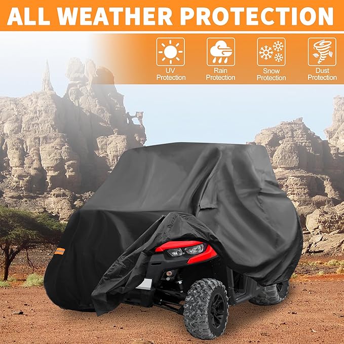 X AUTOHAUX UTV Cover for Can-am Defender MAX Waterproof Side by Side Cover Outdoor Sun Rain Storage Protection 210D-PU Black 390x161x193cm
