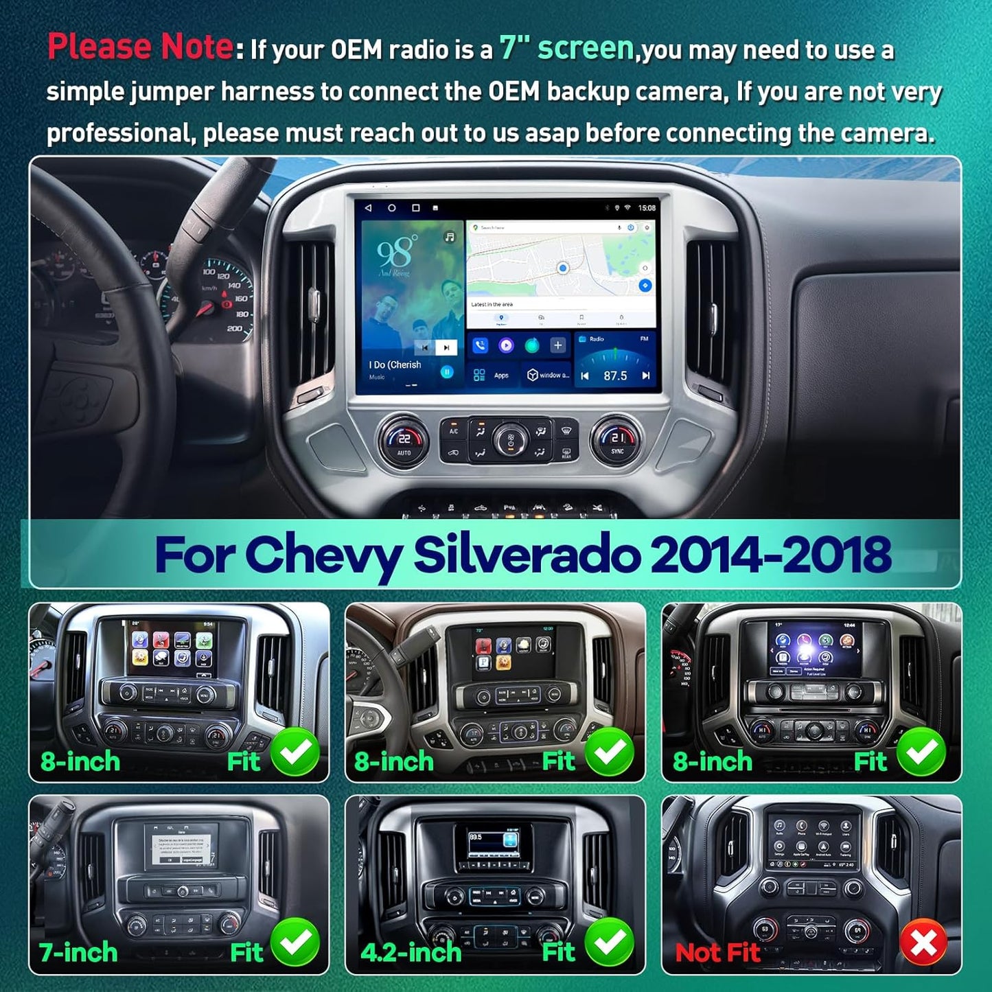 13.1" 8Core 8+128G Car Stereo Radio for Chevy Silverado GMC Sierra 2014-2018,5Ghz WiFi Android 12 Touch Screen Radio with Wireless CarPlay Android Auto BT DSP 48EQ Backup Camera,Silver