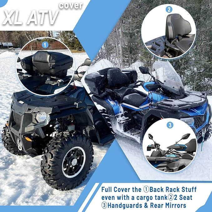 Universal XL ATV Cover, Large 4 Wheeler Quad Covers Wide fit for Polaris Sportsman,Honda Foreman FourTrax,CFMOTO Cforce,Can am Outlander 500 570 Outdoor All Weather Waterproof Heavy Duty