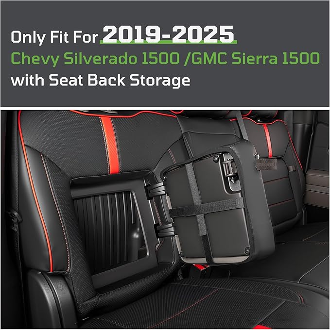Seat Covers Fit for Chevy Silverado 1500 & GMC Sierra 1500 Crew Cab(2019-2025),Faux Leather Automotive Seat Covers,Custom Car Seat Covers Full Set,Black&Red(with Rear Cup Holder/Seat Back Storage)