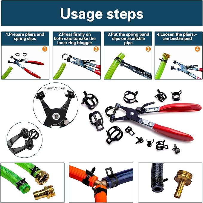 Spring Pipe Clamps340PCS, With Spring Pipe Clamp Tools, 12 Sizes 6-22mm Spring Hose Clamps, Used To Fix Hose Interfaces In Automotive, Marine, Gardening, Industrial Applications
