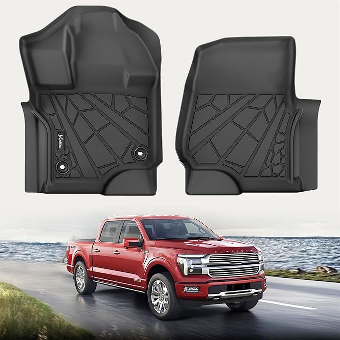 KARPAL Floor Mats Fit Ford F-150 Supercrew/Supercab 2015-2026 (Includes 22-26 Lightning Model) Custom Fit All Weather TPE F150 Accessories Car Mats Front Floor Liners