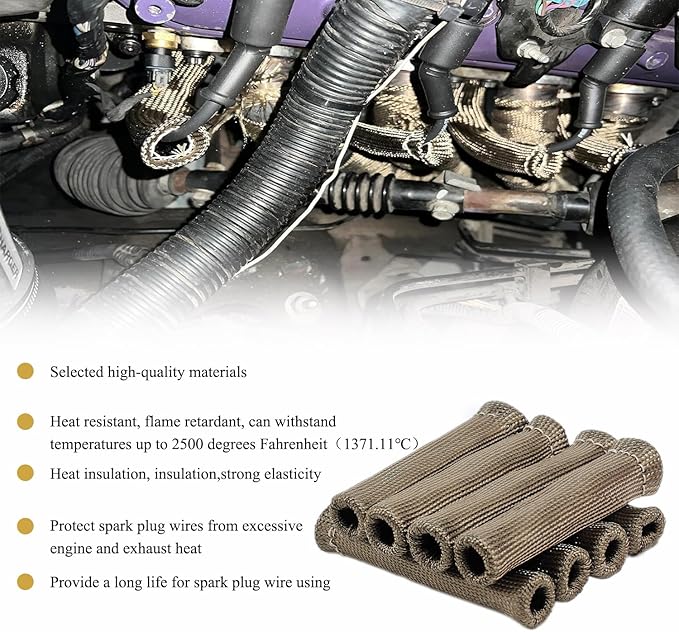 8Pcs 2500° Degree Spark Plug Wire Boots Heat Shield Protector Sleeve Cover Compatible with SBC BBC 350 454,6 Inch,Titanium (Titanium)