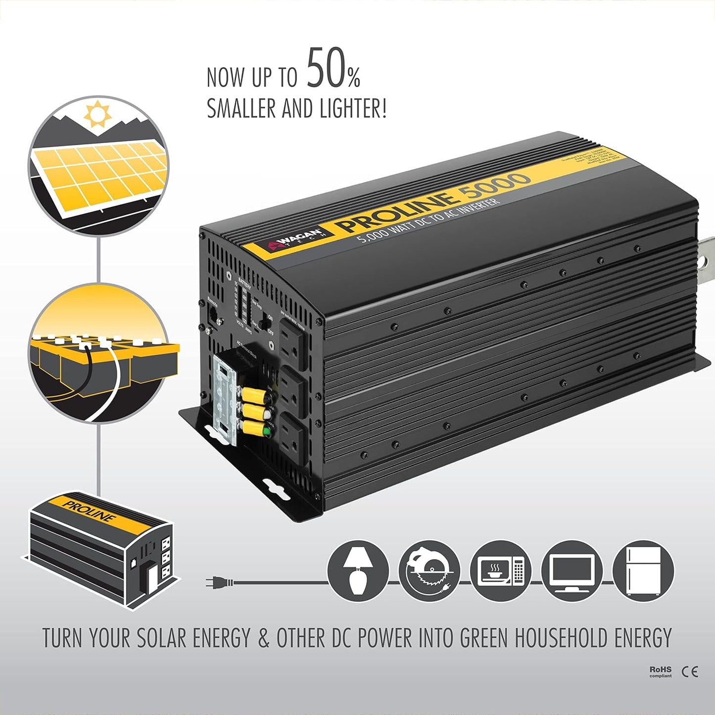 Wagan EL3744 12V 5000 Watt Power Inverter with Remote Control, 10000 Watt Surge Peak Proline Power Converter for Home RV Camping Van Life Off Grid