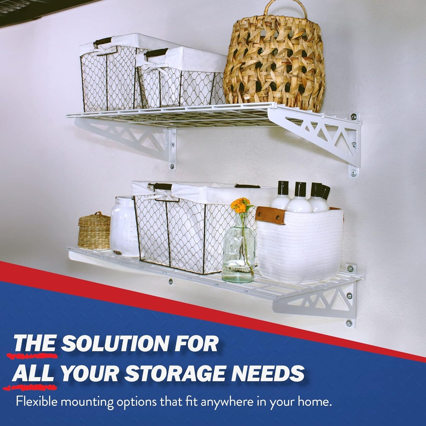 SafeRacks Wall Shelves - 2 Pk 12"x36" Wall Mountable Shelving Unit for Pantry or Utility, Heavy Duty Shelves w/ 4 Accessory Hooks, 300lbs Capacity, White