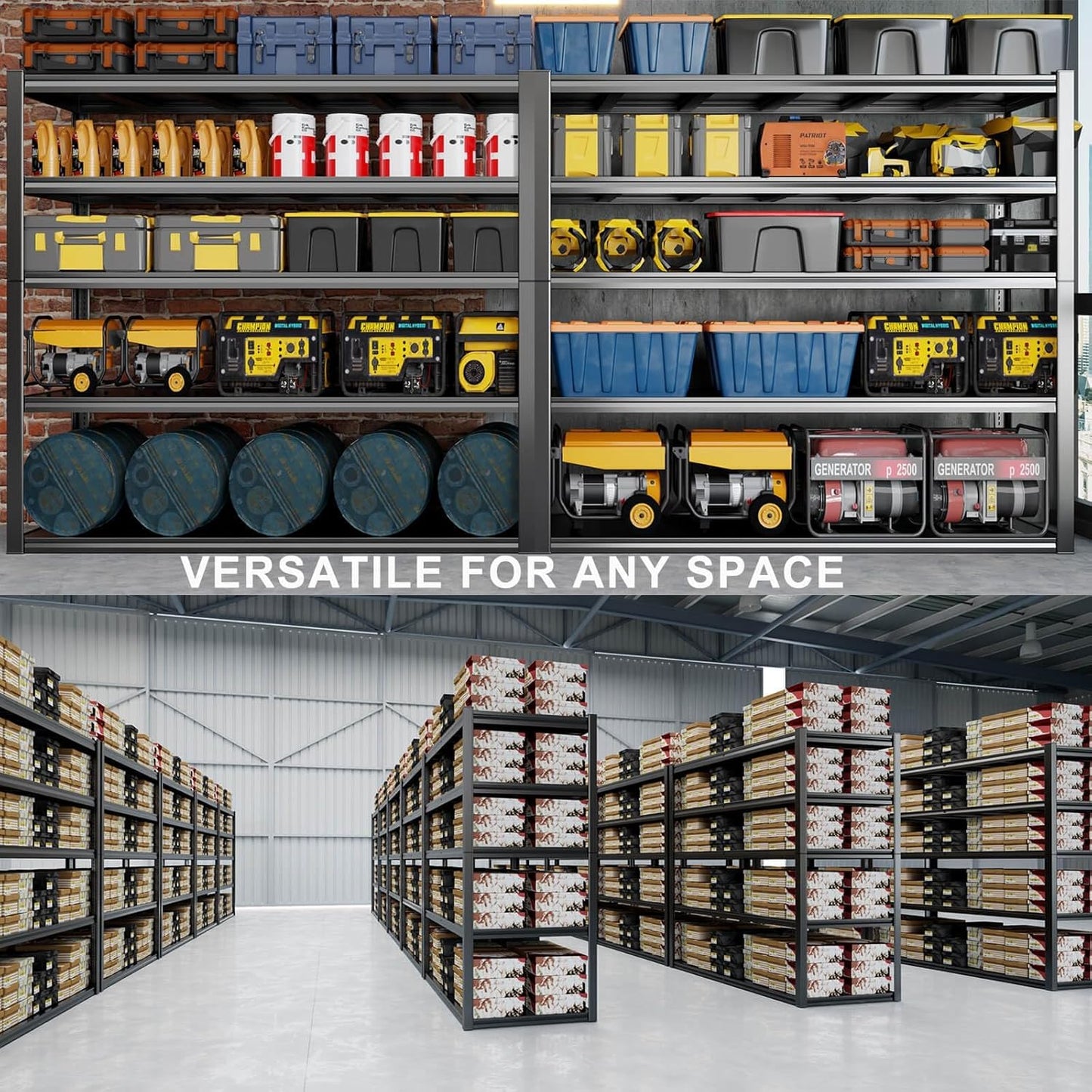 65" W Heavy Duty Garage Shelving, 84" H Garage Storage Shelves, 5 Tier Metal Shelving Unit, Commercial Shelving