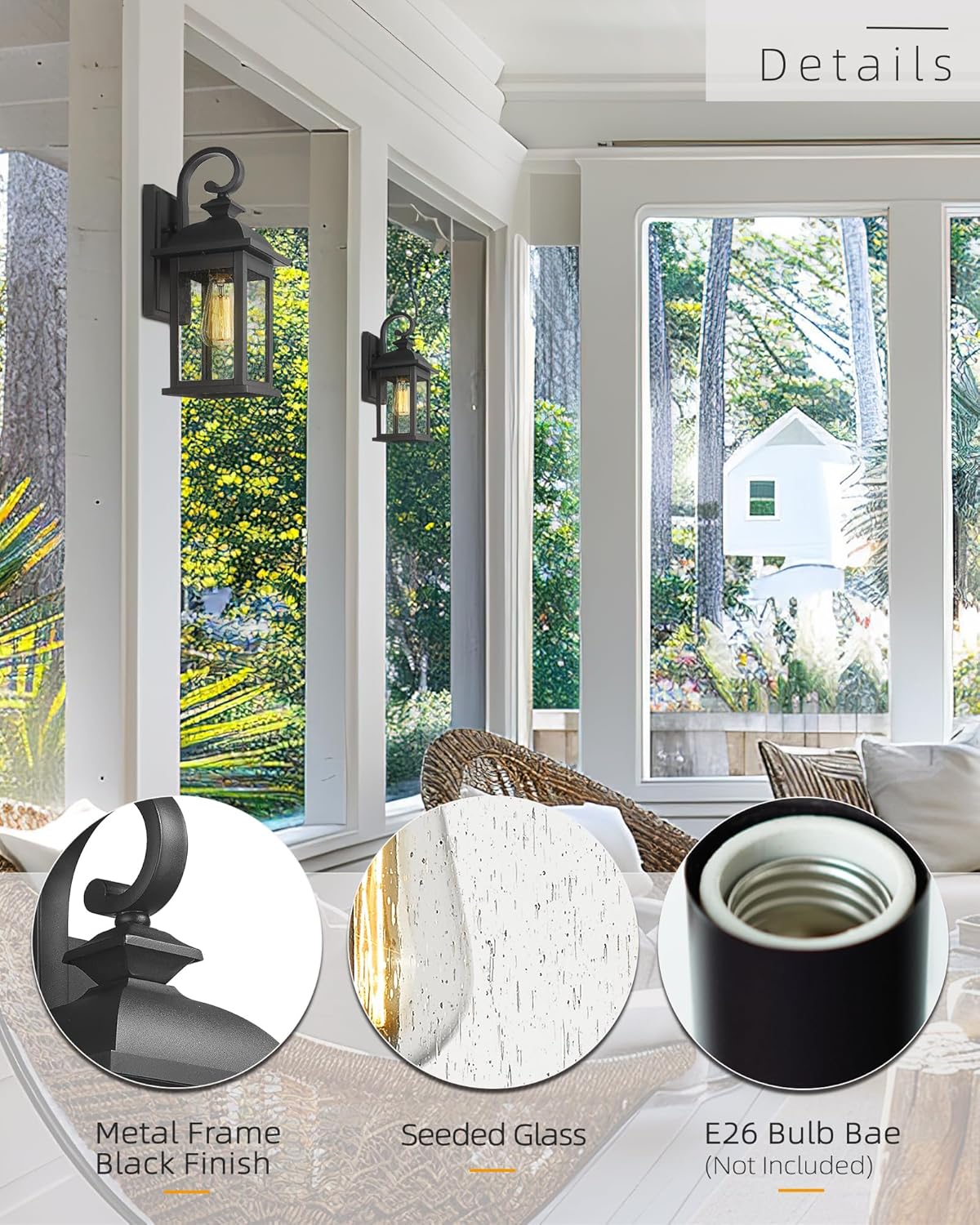 FEMILA Outdoor Wall Sconce, 14.9" Matte Black Seeded Glass Outdoor Sconce Lights, Front Porch Light Fixtures Wall Mount, Garage Lights for Patio, Entryway, Garden, E26 Base, 4FD54B BK