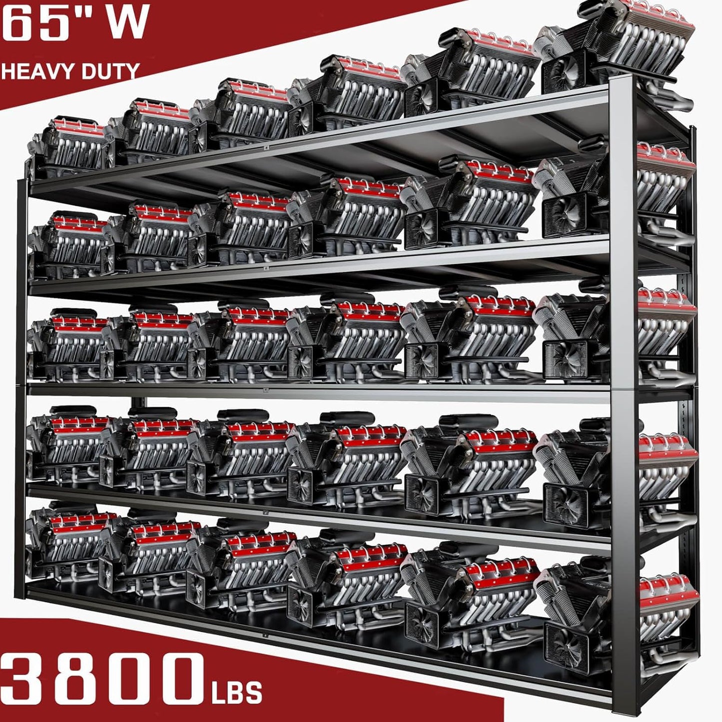 65" W Garage Shelving Heavy Duty, Adjustable 5 Tier Metal Shelves, Commercial Metal Shelf Rack, Industrial Shelving