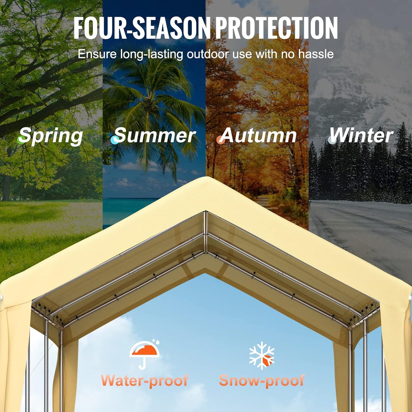 VEVOR Carport 10x20 ft Heavy Duty Canopy, Portable Garage Shelter with 8 Legs, Removable Sidewalls & Windows, Adjustable Peak Height 8.3-10 ft, Ideal for Cars, Boats, and Parties, Yellow