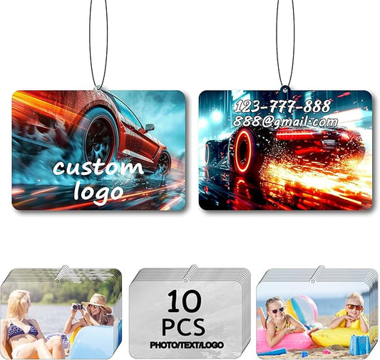 Generic Custom Logo Air Fresheners Bulk, Wholesale Personalized Double-Sided Car Air Fresheners with Picture Photo Text/Logo with Scents (10 Horizontal Version)