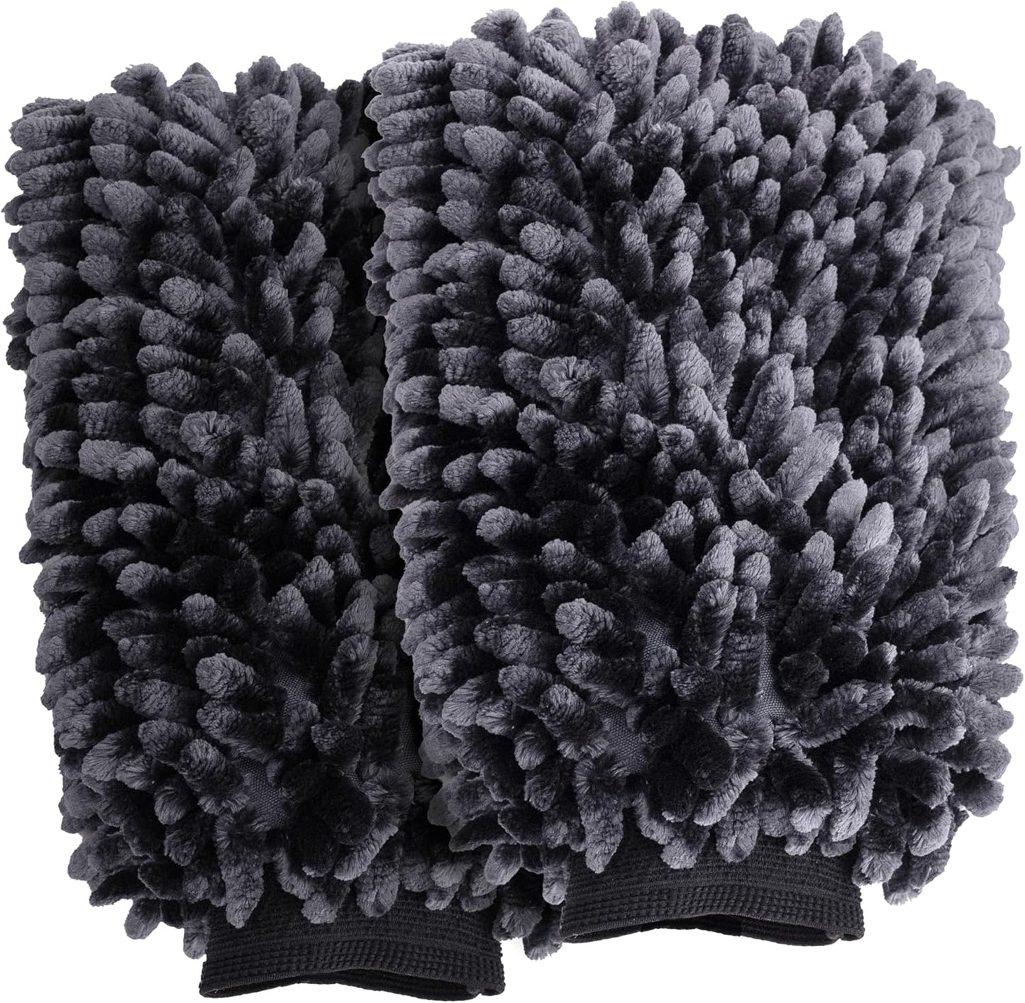 VIKING Car Wash Mitt, Microfiber for Car Cleaning, Premium Chenille, Black, 10 inch x 8 inch, 2 Pack