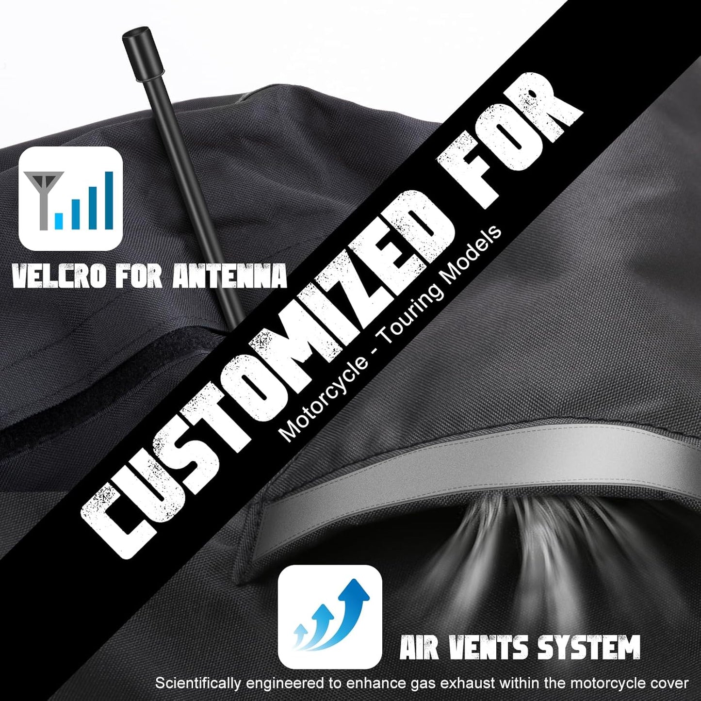 Motorcycle Cover with Side+Top Box Heavy Duty 420D Waterproof for Touring Models Harley Davidson Ultra Limited,Road Glide Limited, Gold Wing,Road Master,Indoor & Outdoor Storage Black/Gray