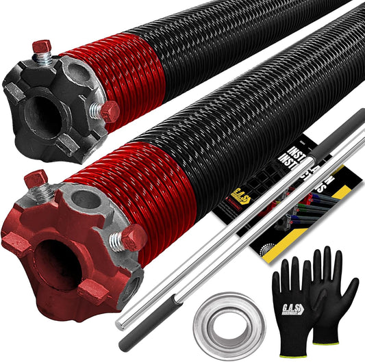 Garage Door Torsion Spring 225x1.75x27 Includes 1” Steel Bearing, Non-Slip Gloves, and Winding Bars for Left and Right Side of Garage Door Precision E-Coating 5-Year Warranty Min. 30,000 Cycles (Pair)