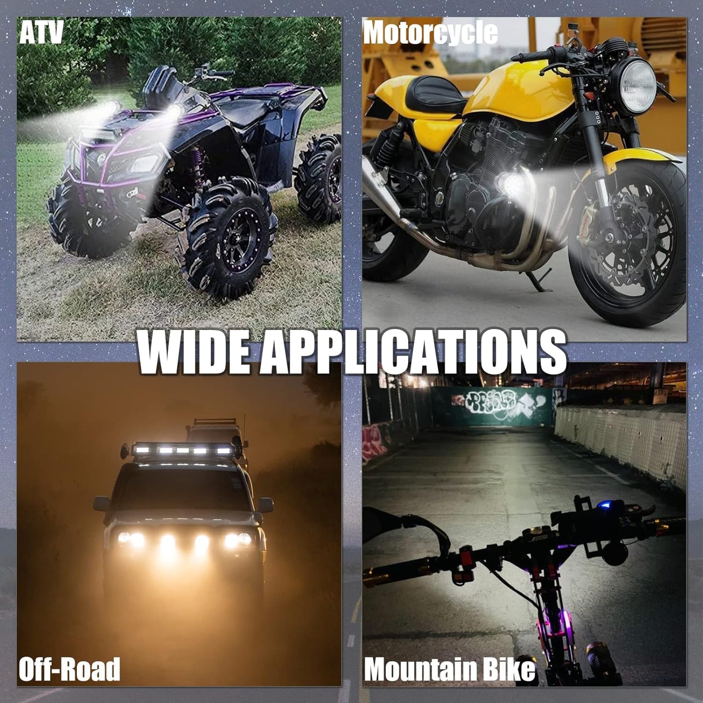 Motorcycle Driving Lights 12-60V 40W 3600LM LED Fog Lights for ATV UTV Bike Car Truck Boat Forklift Waterproof LED Spotlights with 6 Light Beads High Low Strobe Beam Switch Universal (Black 2)