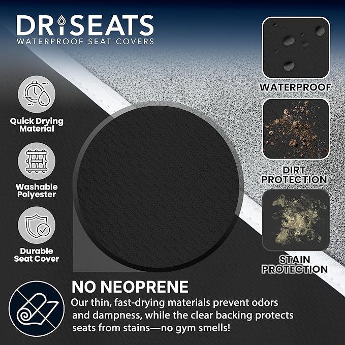 Dri Seats Waterproof Car Seat Cover – Premium Sweat Towel with Slip Resistant Backing for Front Seats in Cars, Trucks, SUVs – Universal Seat Liner, Easy Install, Machine Washable, Breathable