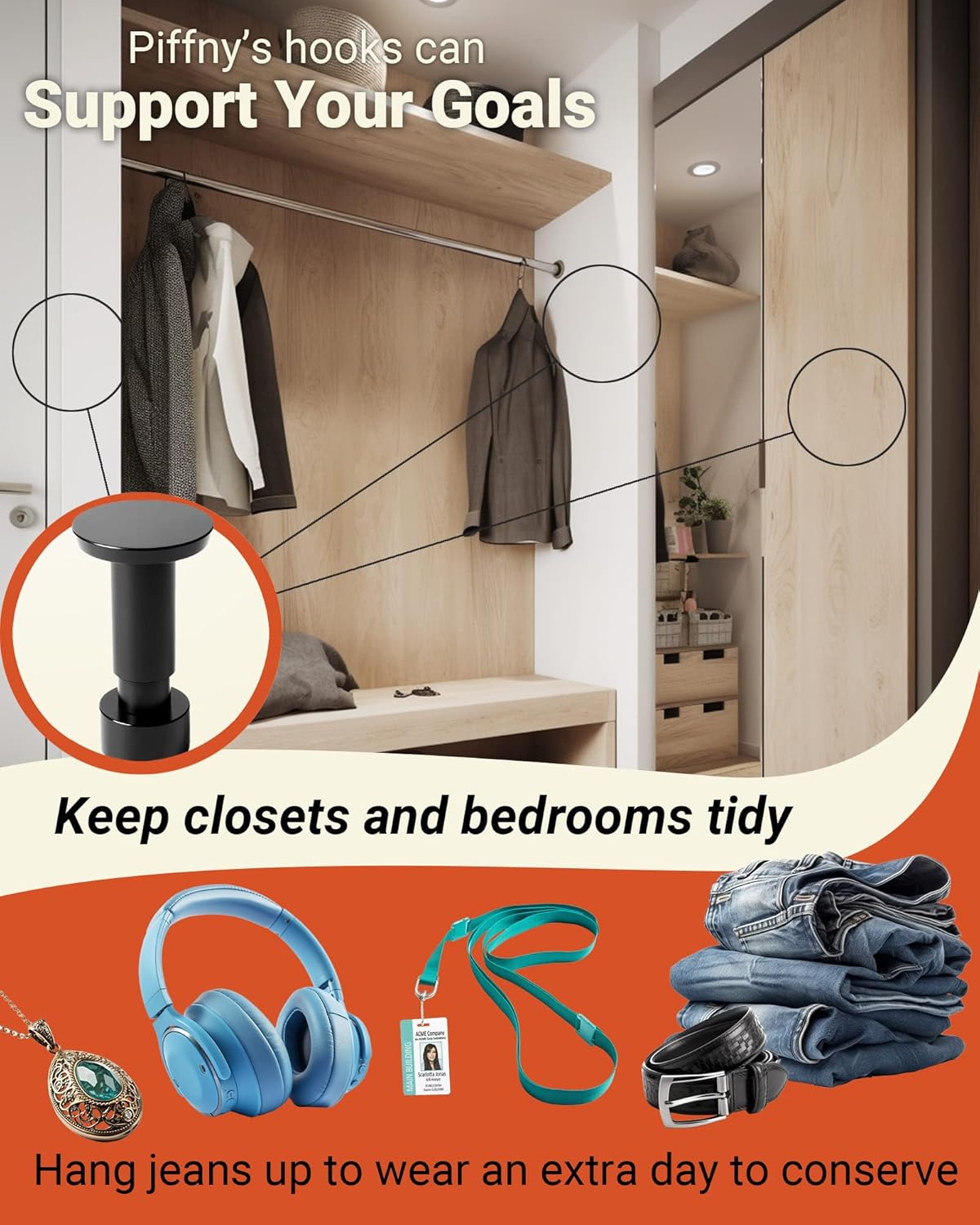 Screw Mount Round Hooks Constructed of Stainless Steel for Towels, Robes, Hats, Jackets in The Bathroom, Bedroom, Kitchen, Entry, and Backyard BBQ Pool Deck - Smooth Black, 6 Pack