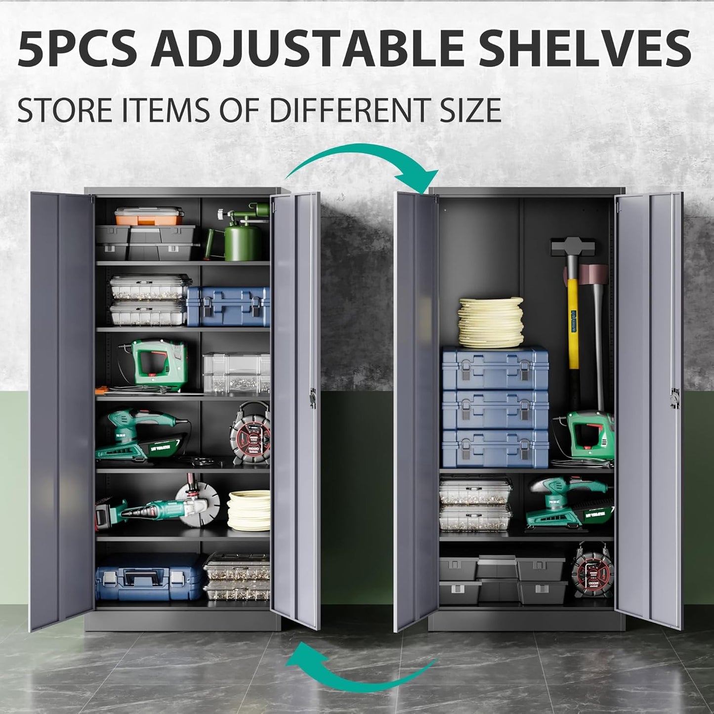 SISESOL Wide & Deep Metal Storage Cabinet with Lock & 5 Adjustable Shelves,72" Gray Garage Storage Cabinet with Locking Doors,Locking Metal Cabinets for Home,Office,Shop,Garage 72x36x18