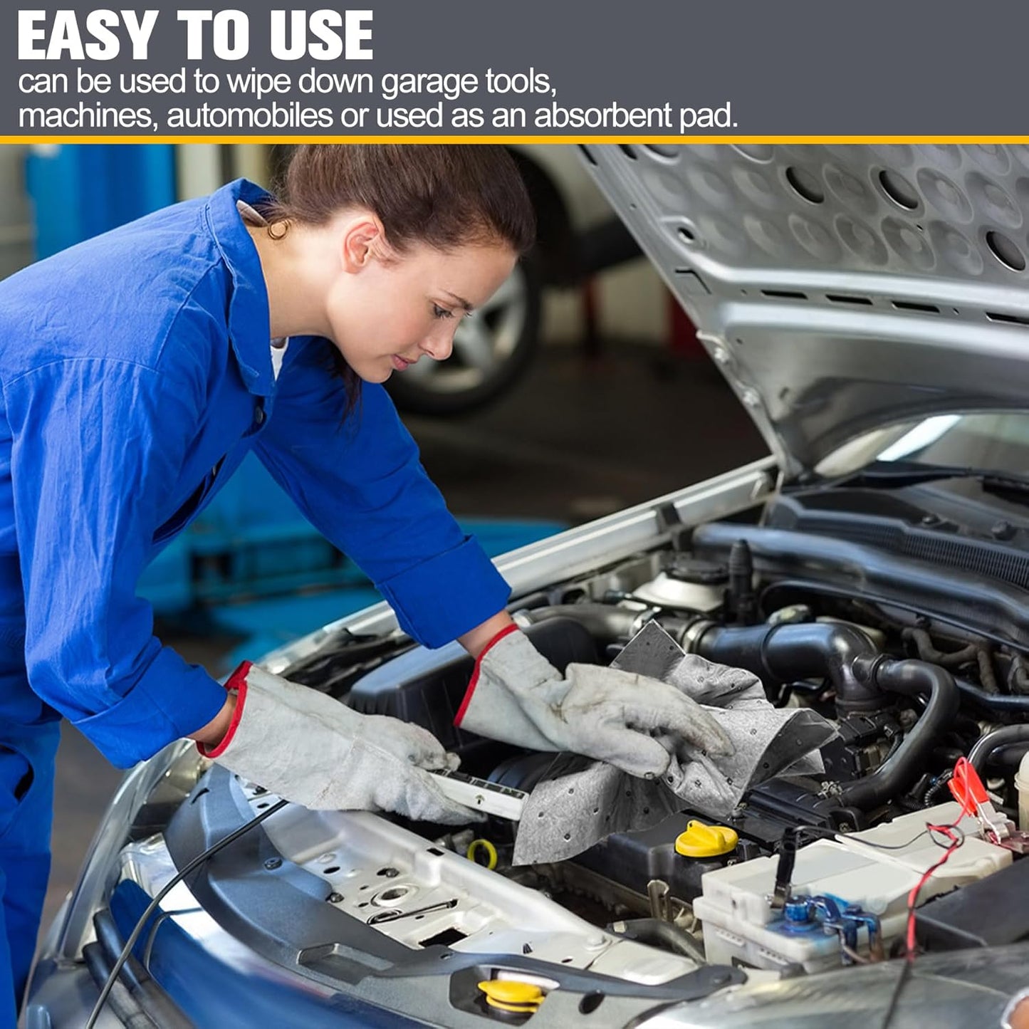 50PC Oil Absorbent Pads | 13"x10" Meltblown Polypropylene Mats, Hand-Tear Lines for Automotive & Workshop | Vacuum Eco-Packaging, Reusable Spill Control