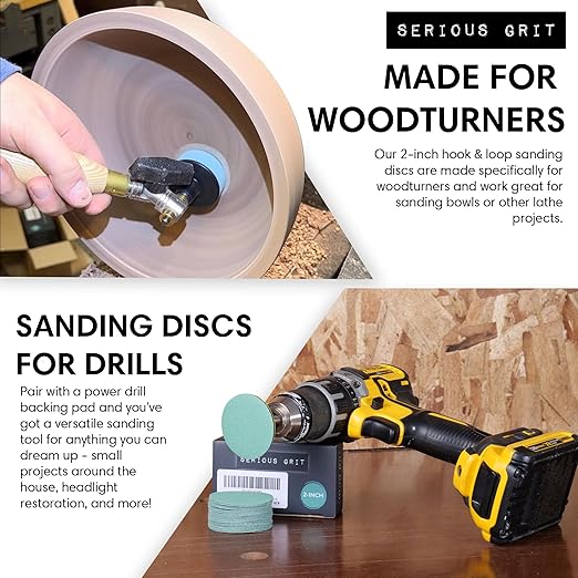Serious Grit - 2-Inch 800 Grit Sanding Discs - Heavy-Duty Hook & Loop Film Discs - Sandpaper for Woodturning, Bowl Sanding & Power Tool Drill Attachment Sanding Pads - Pack of 50