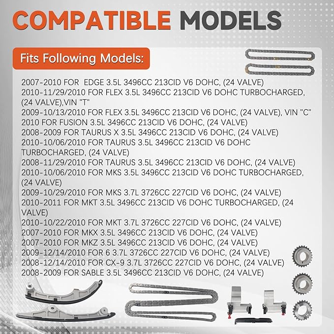 AT4Z-6306-A 7T4Z-6268-CA Engine Timing Chain Kit With Water Pump Compatible with Ford Edge Flex Taurus Explorer for Mazda for Lincoln MKS MKX MKZ 3.5L 3.7L DOHC 2007 2008 2009 2010 After-Market Parts