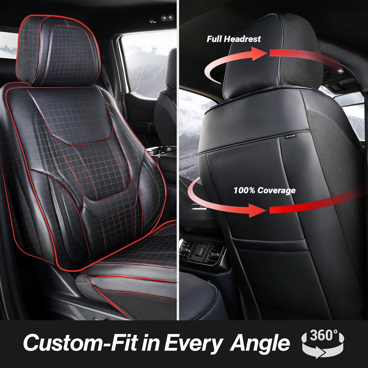 Coverland Custom Car Seat Covers Compatible with F150, Ram 1500 2500 3500, Tundra - Premium Leather Non-Slip Memory Foam Waterproof Interior Protector Front Seat-Black [See Size Chart-Size A25]