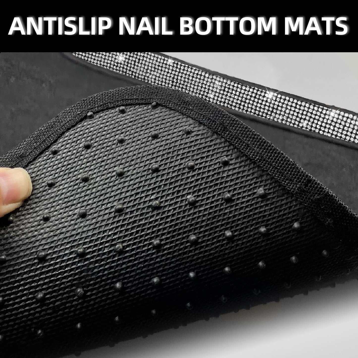 NBTEPEM Bling Car Floor Mats Full Set, Universal Fit Most Cars,SUV, Trucks, 4 pcs Sparkle Glitter Diamond Carpet for Women Girls with Anti-Slip Pad (Silver Diamond)