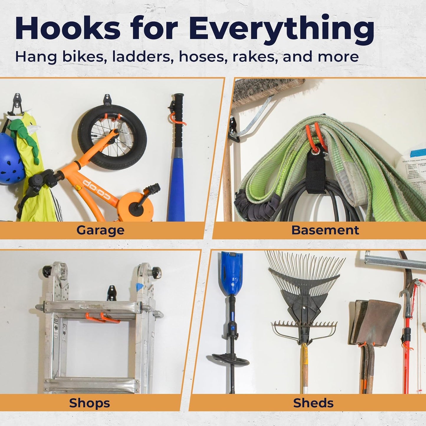 28 Pack Steel Heavy Duty Garage Hooks Storage Hooks with Anti-Slip Coating, Utility Garage Wall Mount Hanger and Organizer for Bikes, Ladder, Rope, Broom, Shovel and Garden Power Tools (28, Orange)