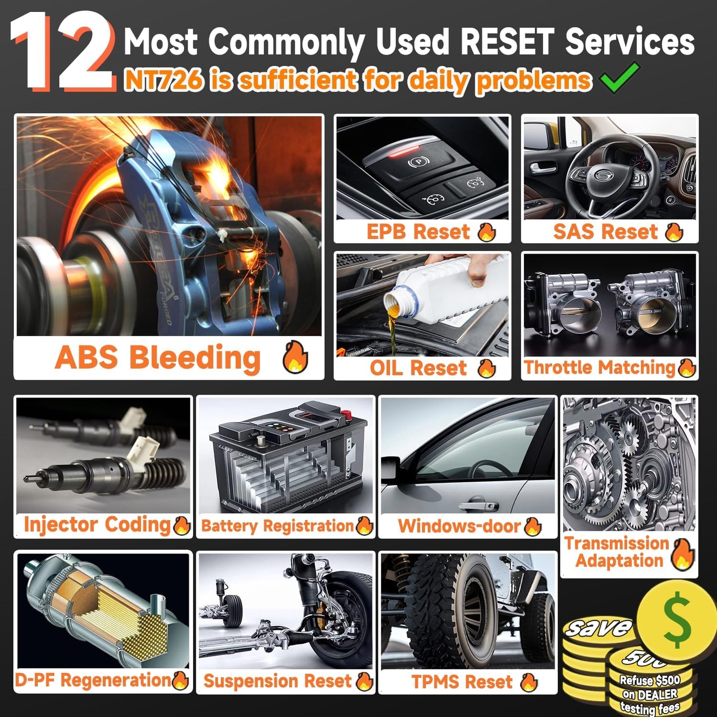 2025 FOXWELL NT726 Bidirectional Scan Tool, All System OBD2 Scanner Diagnostic Tool, Car Code Reader for All Models with 12 Resets, ABS Bleeding, Oil/EPB/SAS/D-PF/TPMS/Injector/Throttle, WI-FI Update
