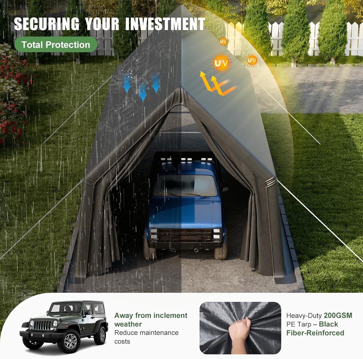 Portable Garage, 13 x 24 FT Heavy Duty RV Carport Canopy, Reinforced Steel A-Frame Truck Ports, Weatherproof All-Cover Outdoor Metal Garage Car Shelter, Superior Resistance to Tearing and Weathering