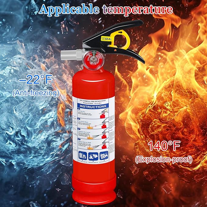 2 Pack ABC Dry Chemical Fire Extinguisher, 2.5 lb 1A:10B:C Rated - Quick-Release Handle, Compact Portable Fire Safety Gear for Home Vehicle Boat RV Kitchen Grill