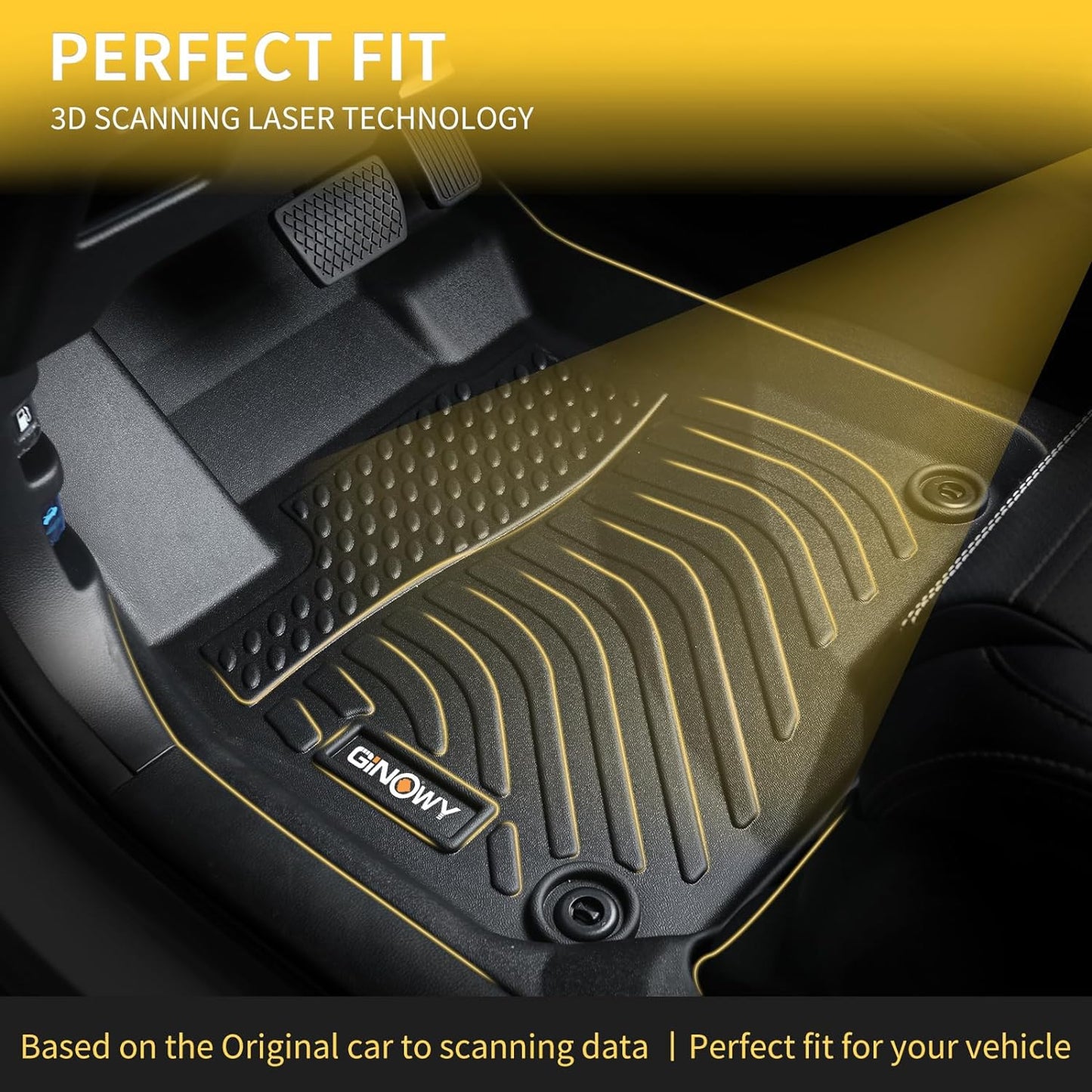GINOWY-Floor Mats & Cargo Liner for Hyundai Tucson 2022-2024 2025 (Not for Hybrid) TPE All Weather 2023 Tucson Car Mats, Non-Slip Trunk Mat Waterproof Tucson Custom Fit Accessories Mats-Black