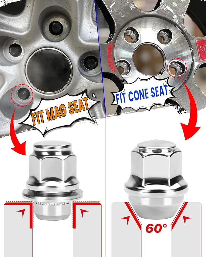 M12x1.5 Lug Nuts, One-Piece Large Acorn Seat OEM Factory Wheel Nut Replacement for 2001-2025 Ford Escape, 2012-2018 Ford Focus, 2006-2019 F-ord Fusion & Lincoln MKC/MKZ, Chrome Anti-Rust Replacement