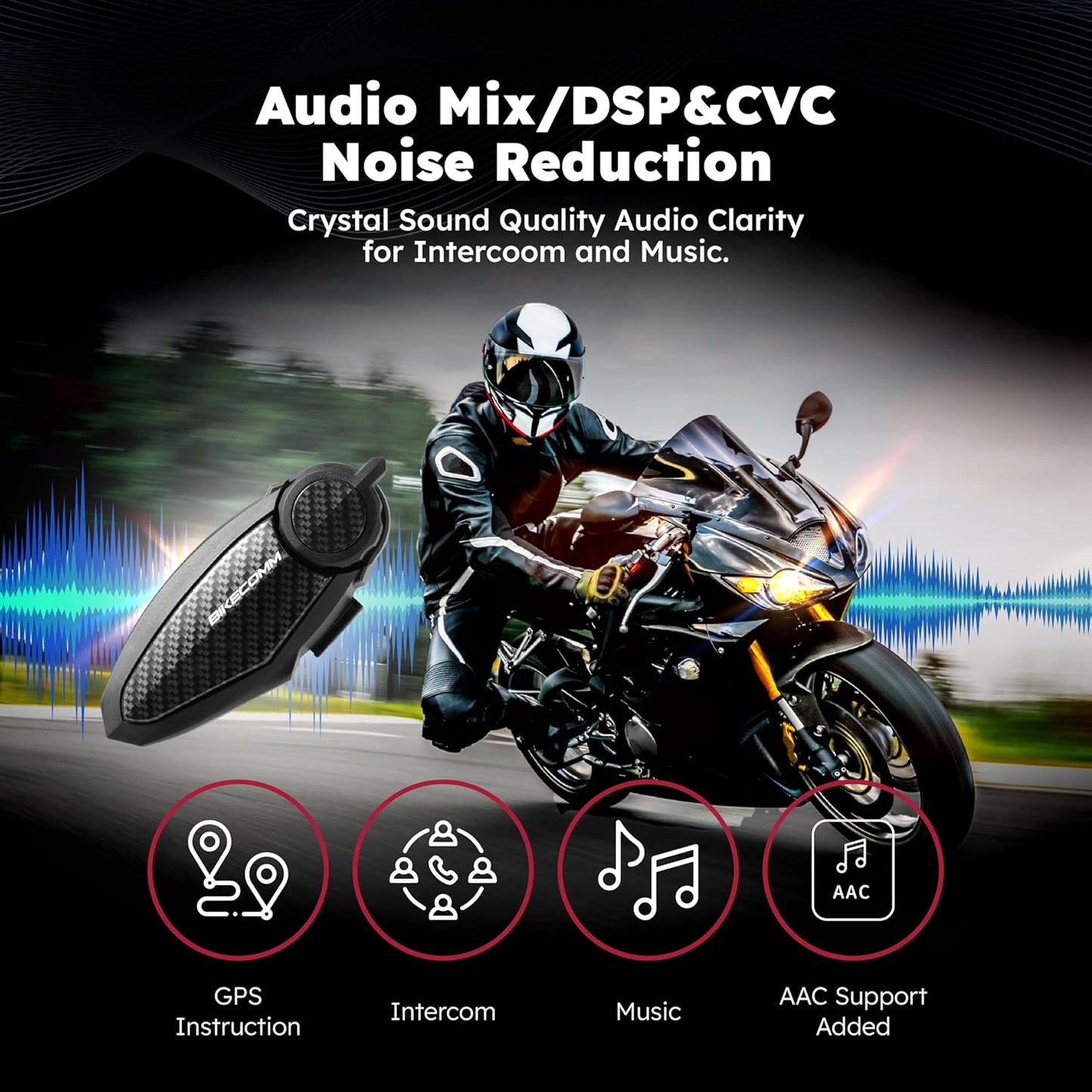 BK-S2 Motorcycle Bluetooth Intercom Headset - Helmet Communication System, Waterproof Speaker, Voice Comm Earbuds, Helmet Headphone, Noise Cancellation (Duo Black)