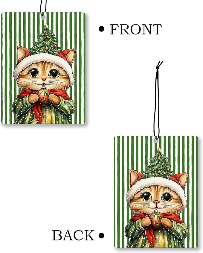 Christmas Orange Tabby Cat Car Air Freshener 4 Pcs, Cute Xmas Tree Kitten Hanging Scents Air Freshener for Women Gifts, Cat Lover Gifts Scented Car Accessories Decor for Room Closet Drawer