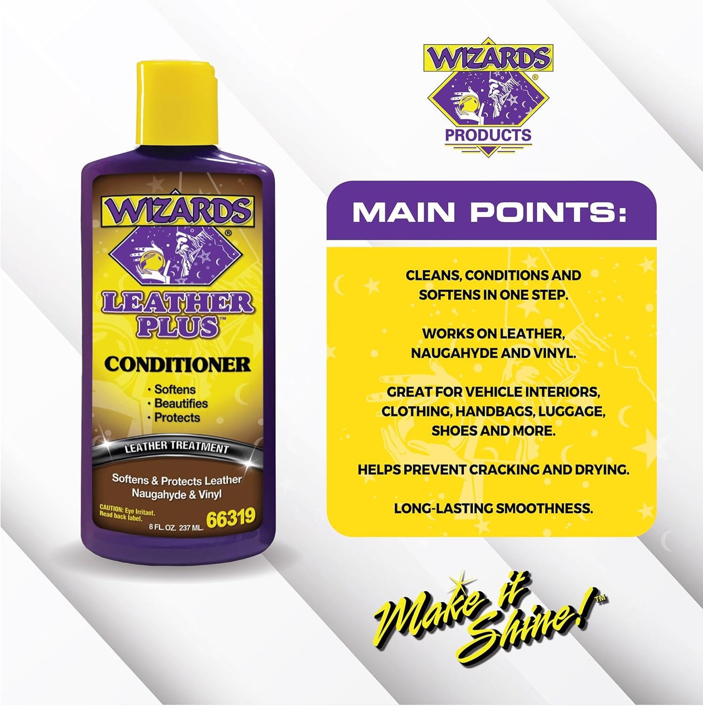Wizards Leather Plus Leather Conditioner - Moisturizing Car Leather Seat Cleaner and Conditioner - Cleans, Conditions and Protects Leather, Naugahyde and Vinyl Car Accessories - 8 oz - Made in USA