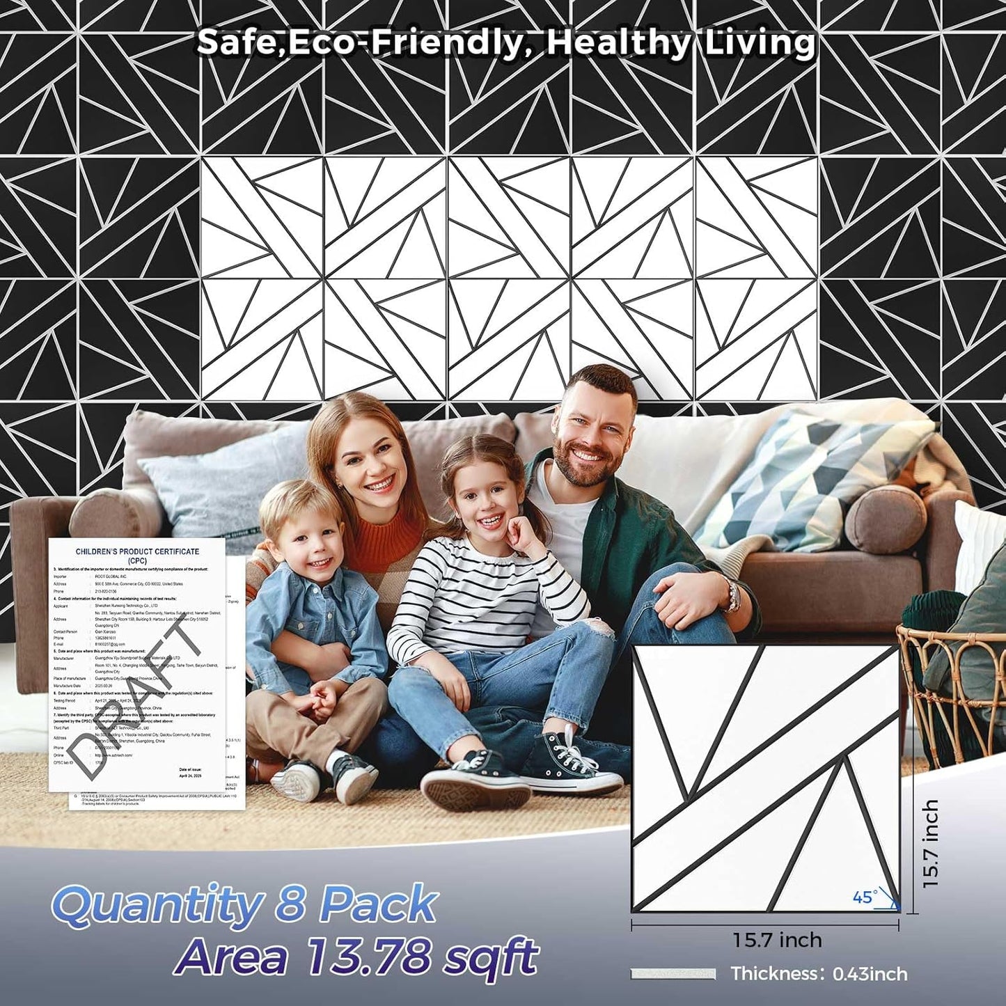 8 Pack 2-Layer Large Soundproof Wall Panels, 15.7 x 15.7 x 0.43 in Sound Proof Foam Panels for Walls, 1.2lb/ft* High Density, 3D Acoustic Panels,Artistic Noise Dampening Panels White&Black