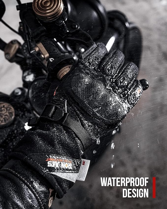 BORLENI Winter Motorcycle Gloves for Men, CE Level 1 KP Protection, Touchscreen Windproof Waterproof Warm Riding Gloves with Carbon Fiber Shell for Cold Weather