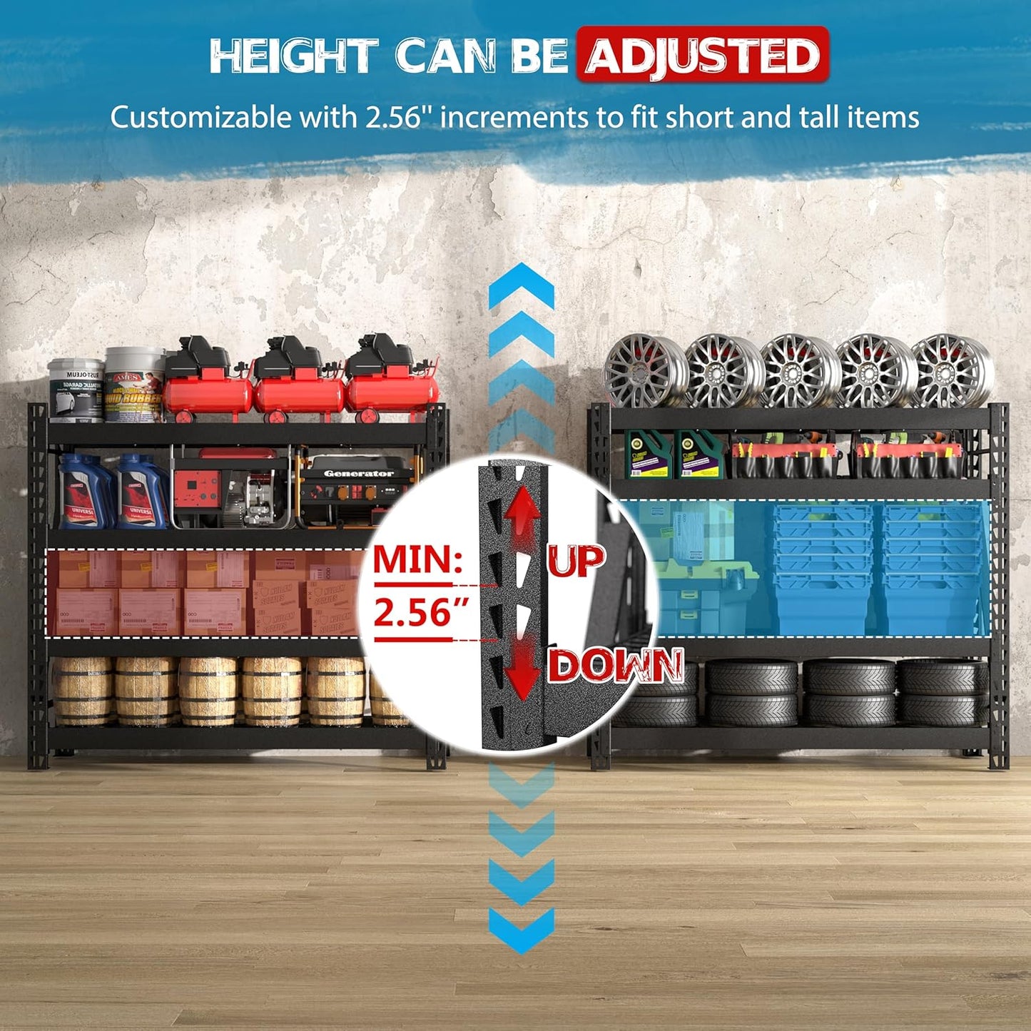 MUPATER 68.11” W × 23.62” D × 59.84” H Garage Shelving, 9000 LBS Heavy Duty Metal Storage Shelves, 4-Tier Adjustable Storage Rack for Basement, Warehouse, Industrial