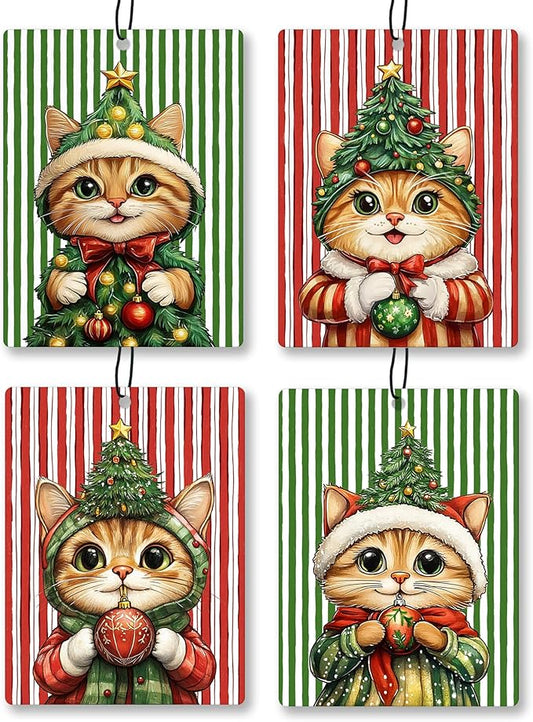 Christmas Orange Tabby Cat Car Air Freshener 4 Pcs, Cute Xmas Tree Kitten Hanging Scents Air Freshener for Women Gifts, Cat Lover Gifts Scented Car Accessories Decor for Room Closet Drawer