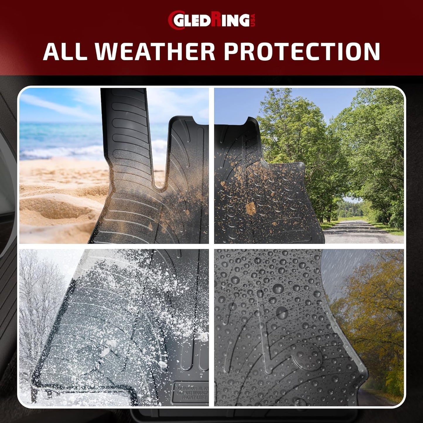 Gledring USA Custom Fit All-Weather Rubber Floor Mats Intended for Toyota Prius & Prius Plug-in Hybrid 2012-2015, No Trimming Required, Tailored Custom Fit, Protects from Rain, Mud & Snow