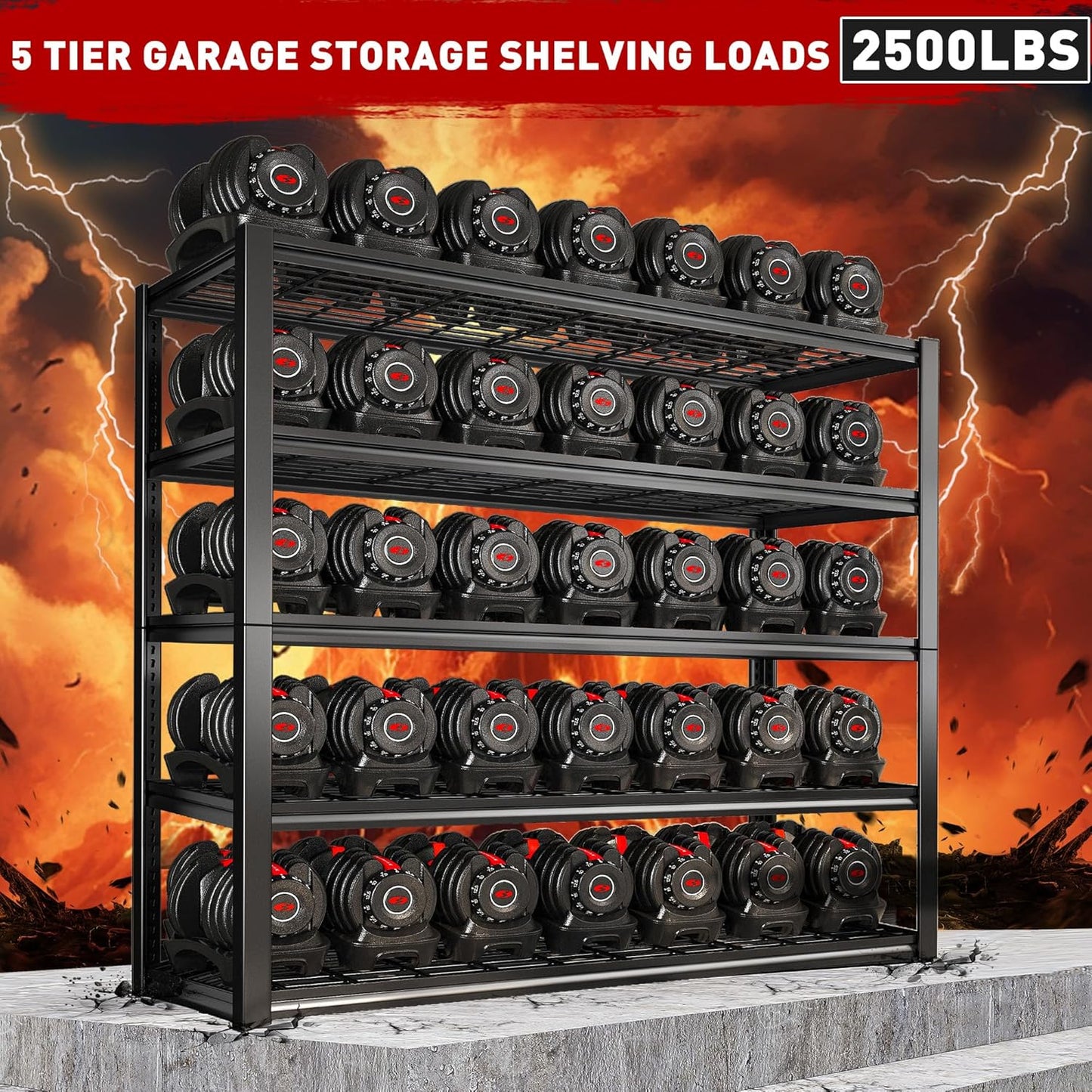 REIBII 48" W Garage Shelving Heavy Duty Load 2500LBS, 5 Tier Storage Shelves, Adjustable Metal Shelves for Warehouse, Pantry, Basement, 48" W X 72" H X18 D